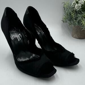 PEDRO GARCIA Black‎ Satin Silk
Distressed Peep Toe Pumps Heels 
Heels